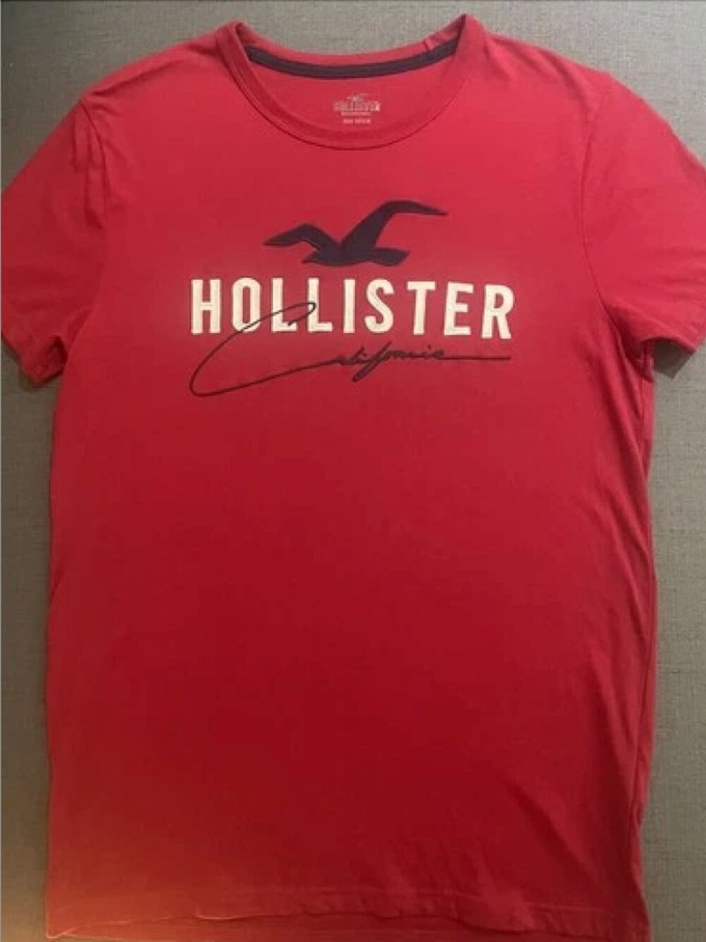 HOLLISTER T-Shirt Men Y2k Red Embroidered Logo SZ S